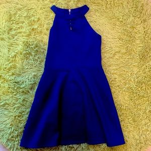 Royal blue high neck fit and flare dress